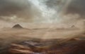 Fantasy desert landscape with sandy storm Royalty Free Stock Photo