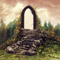 Fantasy door on a meadow