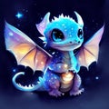 Fantasy dragon with blue eyes, wings and tail. Vector illustration. Generative AI