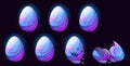 Fantasy dragon eggs in different steps of break