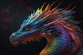 Fantasy dragon isolated on black background with colorful lights Royalty Free Stock Photo