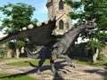 Fantasy Dragon and Medieval Tower 3D Illustration