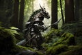 Fantasy dragon samurai in the forest. Neural network AI generated art