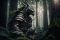 Fantasy dragon samurai in the forest. Neural network AI generated art