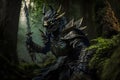 Fantasy dragon samurai in the forest. Neural network AI generated art