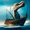 Fantasy dragon ship sailing in the sea. 3d illustration. AI Generated Royalty Free Stock Photo