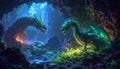 Fantasy Dragons in Mystical Cave Scene Royalty Free Stock Photo