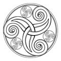 Fantasy drawing of amazing Celtic disk ornament of scrolling trickle symbol. Breton folk ethnic sign.