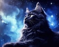 fantasy dream cat in the night with stars and clouds. Royalty Free Stock Photo