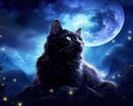 fantasy dream cat in the night with stars and clouds. Royalty Free Stock Photo