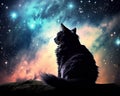 fantasy dream cat in the night with stars and clouds. Royalty Free Stock Photo