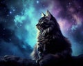 fantasy dream cat in the night with stars and clouds. Royalty Free Stock Photo