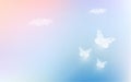 Fantasy dreaming sky with low poly butterflies in pastel color background. Hologram heaven rainbow and magic colorful cloudscape