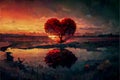 Fantasy dreamy heart in landscape