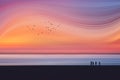 Fantasy dreamy landscape with motion blur of beach at sunset Royalty Free Stock Photo