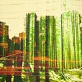 Fantasy Ecology Abstract Background. Urban Landscape Mixed with the Natural on Paper Texture.