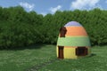 Fantasy egg house on blooming meadow Royalty Free Stock Photo