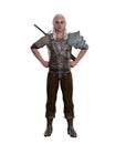 Fantasy Elf warrior man standing with hands on hips wearing sword on his back. Isolated 3D rendering Royalty Free Stock Photo