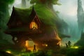 Fantasy elven treehouses cinematic wallpaper concept art.