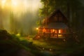 Fantasy elven treehouses cinematic wallpaper landscape.