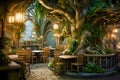 Fantasy elvish tavern with tree