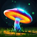 Fantasy enchanted fairy tale forest with magical Mushroom. macro magic mushroom