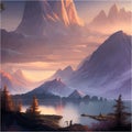 Fantasy epic magic mountain landscape. Summer nature. Mystical valley