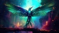fantasy epic shining blue bird showing its wings