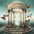 Generative AI: fantasy escene with butterfly and delicate structure in the heaven Royalty Free Stock Photo