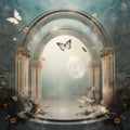 Generative AI: fantasy escene with butterfly and delicate structure in the heaven Royalty Free Stock Photo