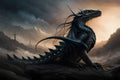 Fantasy evil dragon portrait. Surreal artwork of danger dragon from medieval mythology