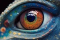 Fantasy Eye with Vibrant Amazing Colors Macro Close up view. Eye Macro with Vibrant Saturated Colors. Ai generated Royalty Free Stock Photo