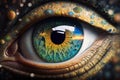 Fantasy Eye with Vibrant Amazing Colors Macro Close up view. Eye Macro with Vibrant Saturated Colors. Ai generated Royalty Free Stock Photo