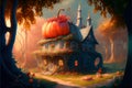 Fantasy fairly tale pumpkin house in garden, ai illustration