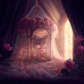 Generative AI: fairy bed with flowers Royalty Free Stock Photo