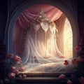 Generative AI: fairy bed with flowers Royalty Free Stock Photo