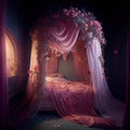 Generative AI: fairy bed with flowers Royalty Free Stock Photo