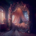 Generative AI: fairy bed with flowers Royalty Free Stock Photo