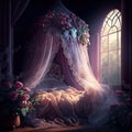 Generative AI: fairy bed with flowers Royalty Free Stock Photo