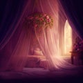 Generative AI: fairy bed with flowers Royalty Free Stock Photo