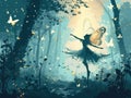 Fantasy fairy flying in the forest with butterflies. illustration. Generative AI Royalty Free Stock Photo