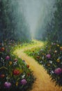 acrylic painting flower road in fairy forest.