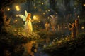 Fantasy fairy tale scene with beautiful fairies in the forest, AI Generated Royalty Free Stock Photo