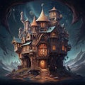 Fantasy fairy tale scene with haunted house
