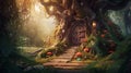 Fantasy fairytale forest with magic doors. Generative AI