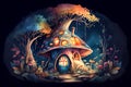 Fantasy fairytale mushroom house, ai illustration