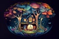 Fantasy fairytale mushroom house, ai illustration Royalty Free Stock Photo