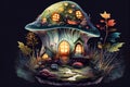 Fantasy fairytale mushroom house, ai illustration