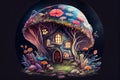 Fantasy fairytale mushroom house, ai illustration