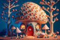 Fantasy fairytale mushroom house, ai illustration Royalty Free Stock Photo